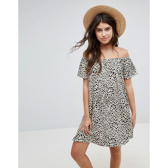 ASOS Dresses & Skirts - Asos Leopard Print Off The Shoulder Dress Size 6